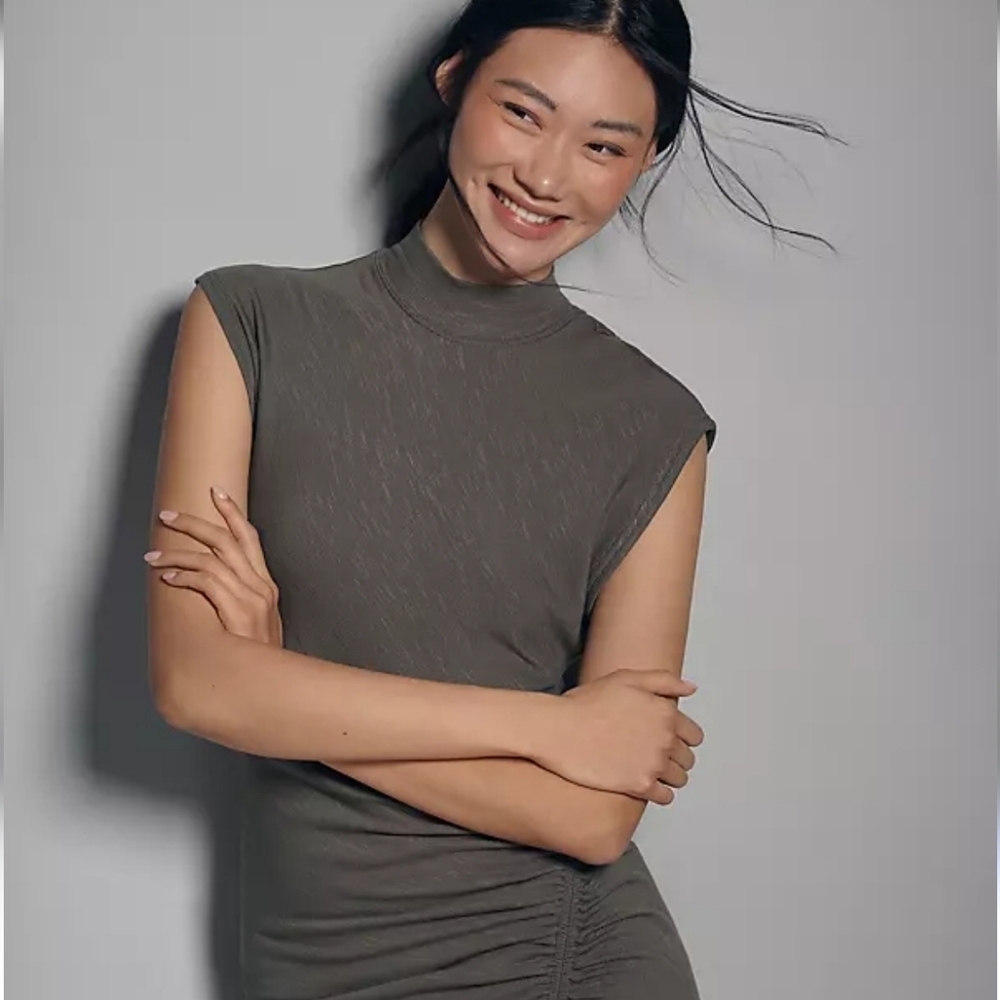 Daily Practice By Anthropologie Mock Neck Olive Women's Dress Size L - Picture 2 of 12